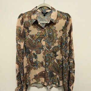 Express Paisley Blouse Small NWOT | Pleated Balloon Sleeve Boho Work Top